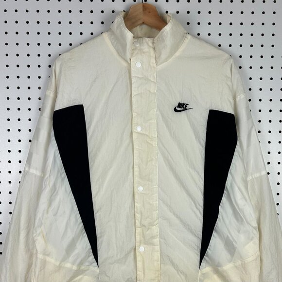 Vtg‎ 90s Nike Windbreaker Jacket Large Off White Black Striped Color Block READ - Picture 2 of 9